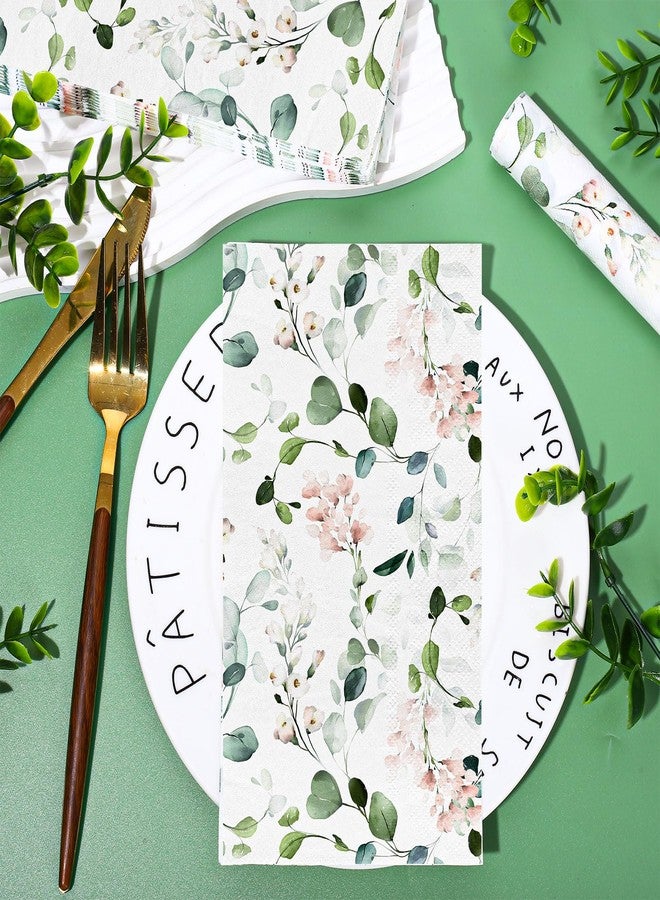 JarThenaAMCS 80Pcs Eucalyptus Guest Napkins Disposable Paper Spring Floral Greenery Dinner Hand Napkin for Kitchen Bathroom Wedding Bridal Baby Shower Birthday Party Supplies - Image 4